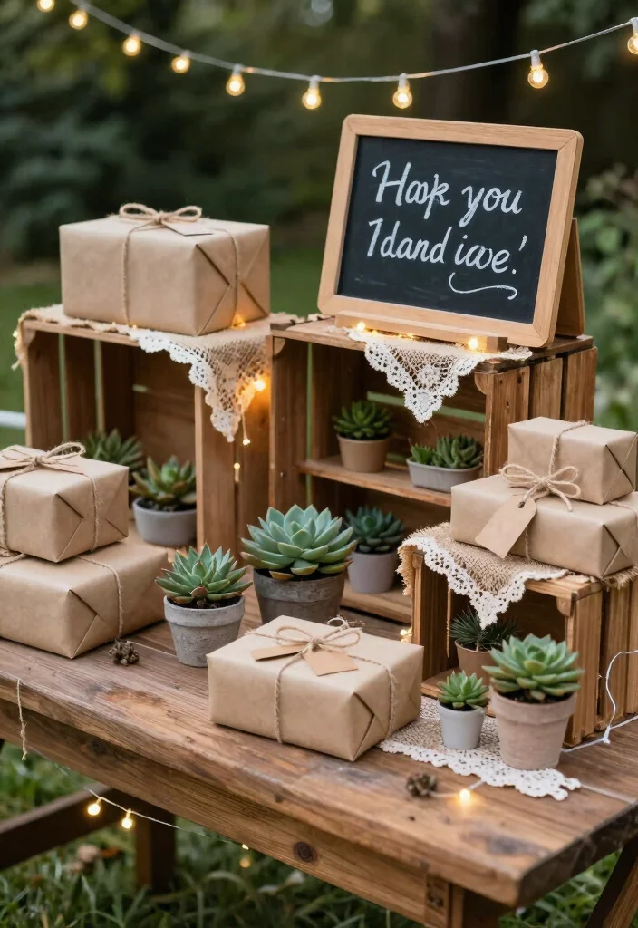 18 Gift Table Decor Ideas That Look Festive & Fun 1 18 Gift Table Decor Ideas That Look Festive & Fun - 1. Rustic Chic with Natural Elements 1