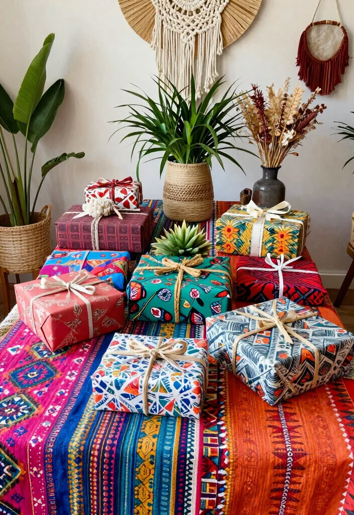 18 Gift Table Decor Ideas That Look Festive & Fun 21 18 Gift Table Decor Ideas That Look Festive & Fun - 11. Artful Bohemian Decor 1