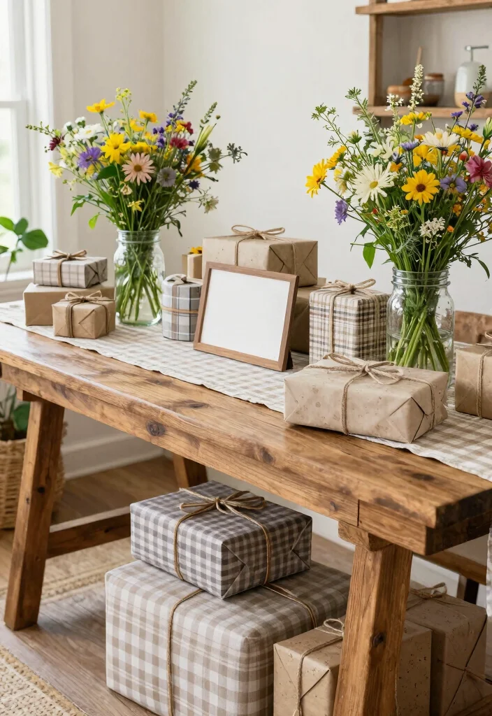 18 Gift Table Decor Ideas That Look Festive & Fun 45 18 Gift Table Decor Ideas That Look Festive & Fun - 15. Farmhouse Flair 1