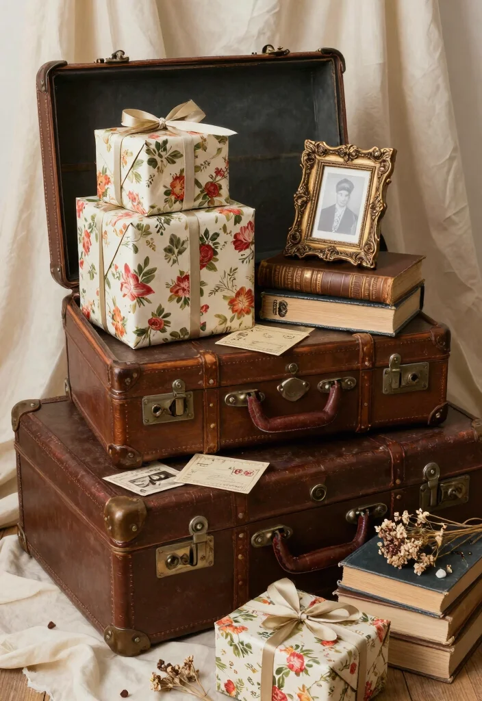 18 Gift Table Decor Ideas That Look Festive & Fun 3 18 Gift Table Decor Ideas That Look Festive & Fun - 3. Vintage Vibes with Antique Finds 1