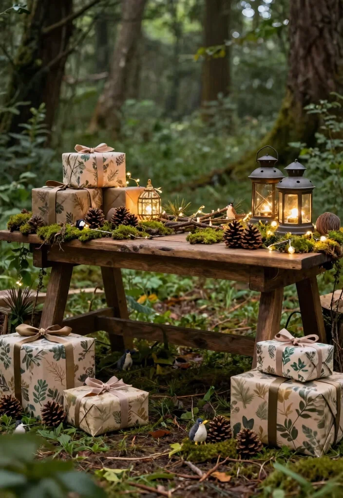 18 Gift Table Decor Ideas That Look Festive & Fun 4 18 Gift Table Decor Ideas That Look Festive & Fun - 4. Whimsical Woodland Theme 1