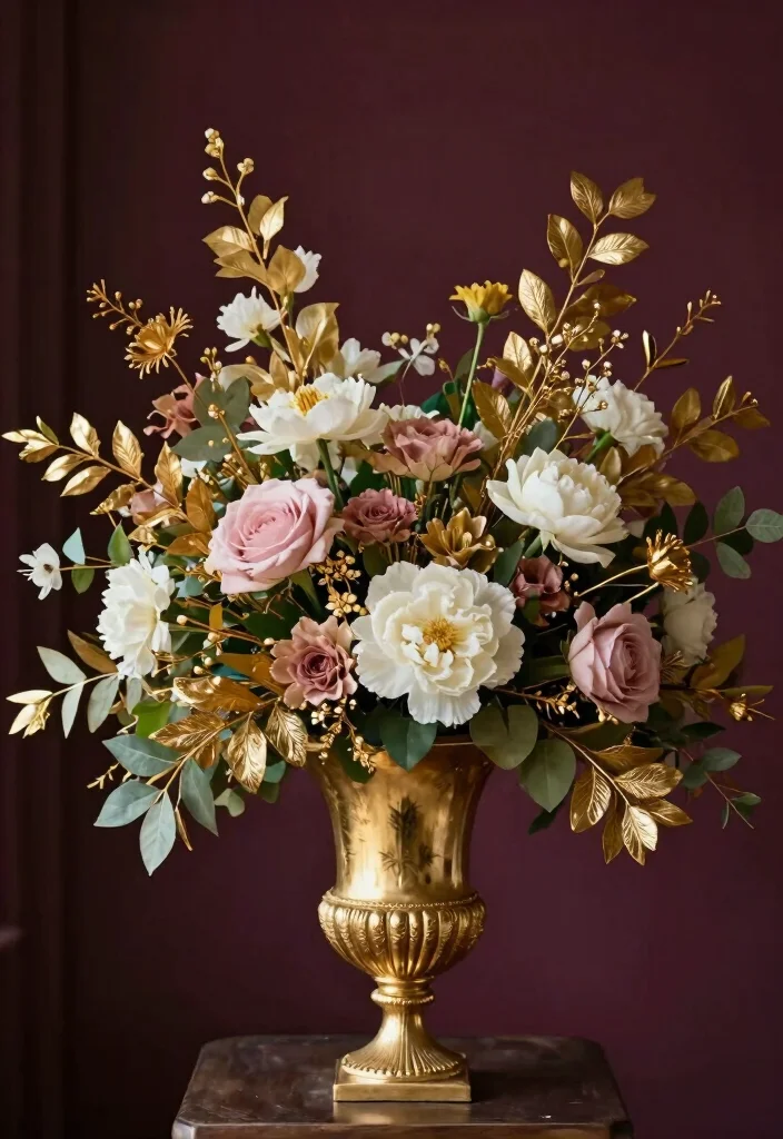 18 Gold Dining Table Ideas With Glamorous Shine 43 18 Gold Dining Table Ideas With Glamorous Shine - 13. Gold Accents in Floral Arrangements 1