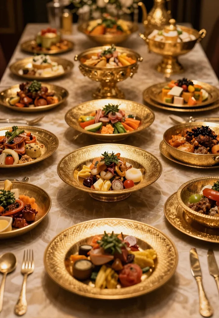 18 Gold Dining Table Ideas With Glamorous Shine 54 18 Gold Dining Table Ideas With Glamorous Shine - 14. Golden Serving Dishes 1