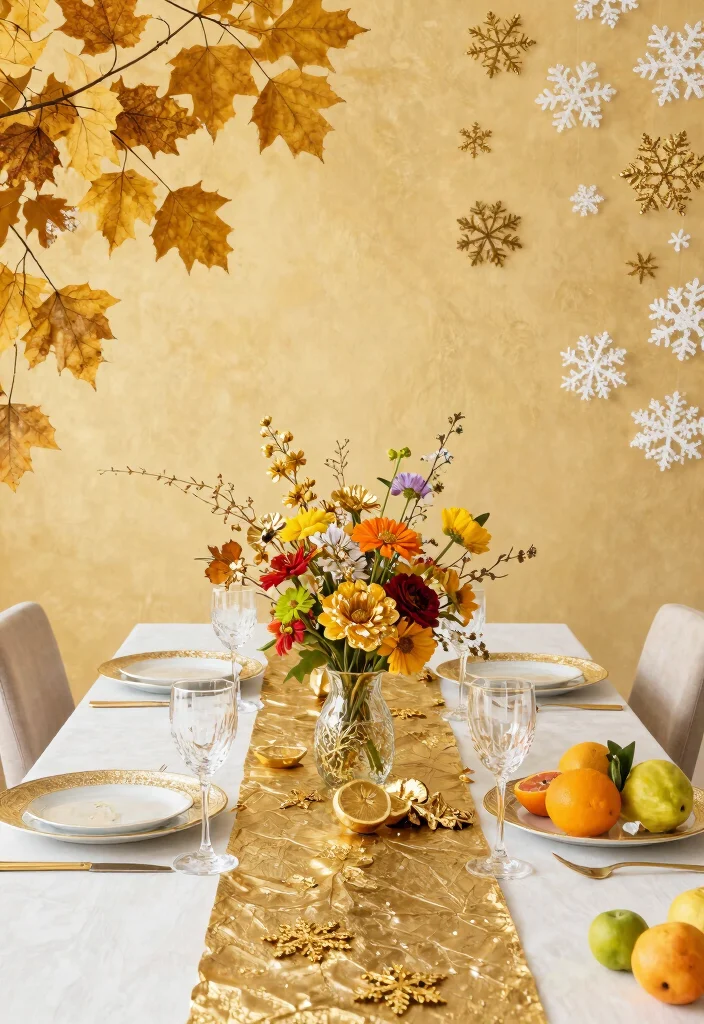 18 Gold Dining Table Ideas With Glamorous Shine 55 18 Gold Dining Table Ideas With Glamorous Shine - 15. Seasonal Gold Accents 1