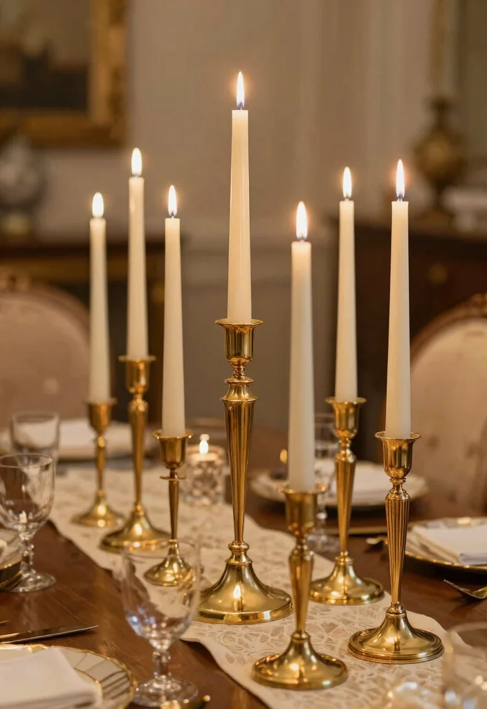 18 Gold Dining Table Ideas With Glamorous Shine 13 18 Gold Dining Table Ideas With Glamorous Shine - 3. Gold Candlesticks 1
