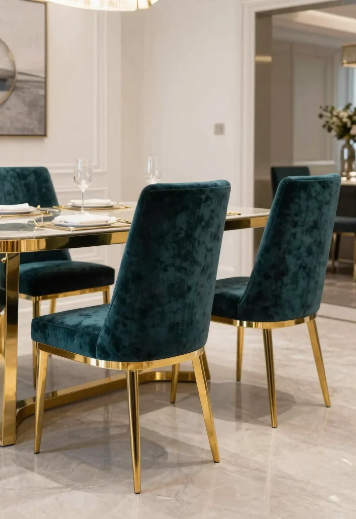 18 Gold Dining Table Ideas With Glamorous Shine 29 18 Gold Dining Table Ideas With Glamorous Shine - 9. Gold Accented Chairs 1