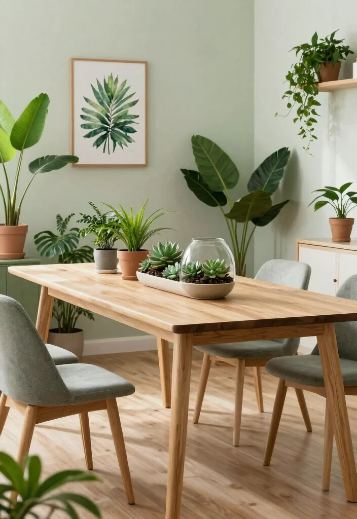 18 Light Wood Dining Room Table Ideas With Airy Feel - 16. Botanical Inspiration 1