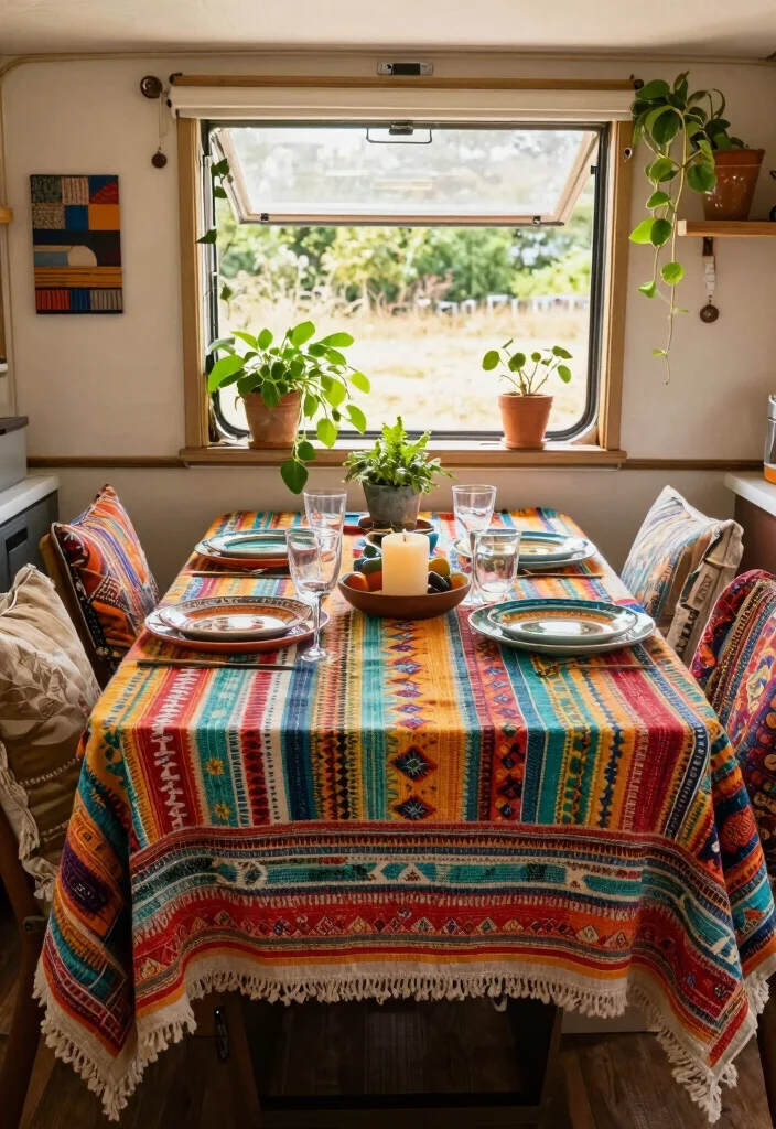 18 RV Dining Table Ideas That Feel Smart & Stylish - 15. Bohemian Table Settings 1