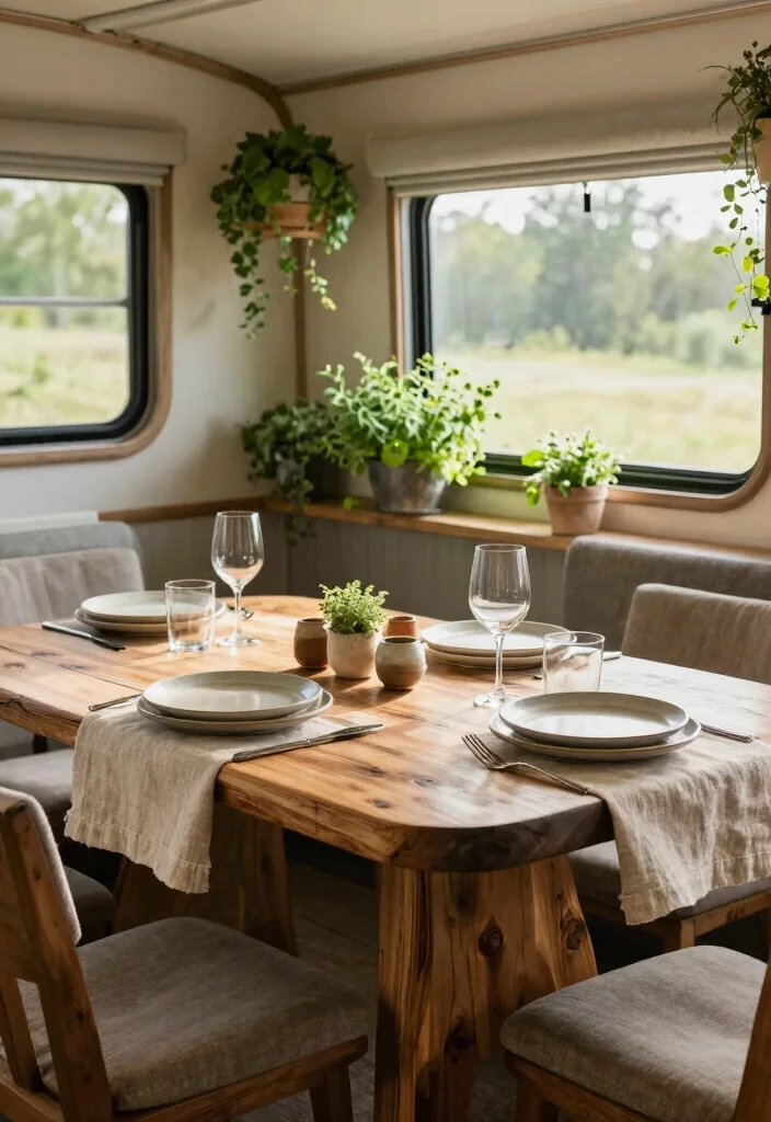 18 RV Dining Table Ideas That Feel Smart & Stylish - 16. Nature-Inspired Elements 1
