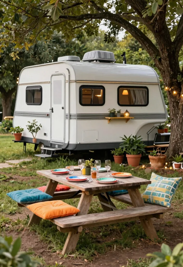 18 RV Dining Table Ideas That Feel Smart & Stylish - 4. Stylish Picnic Tables 1