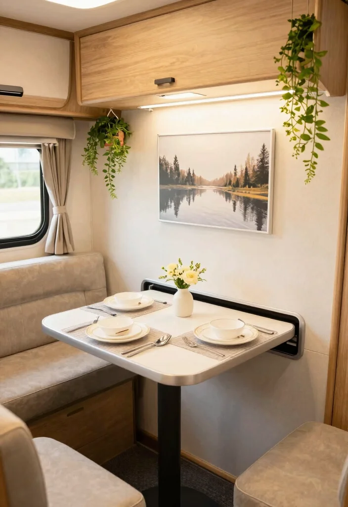 18 RV Dining Table Ideas That Feel Smart & Stylish - 6. Wall-Mounted Tables 1
