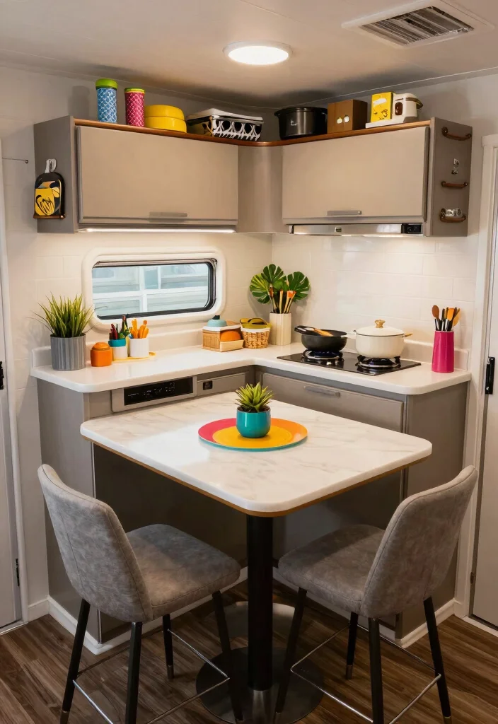 18 RV Dining Table Ideas That Feel Smart & Stylish - 8. Multi-Use Kitchen Islands 1