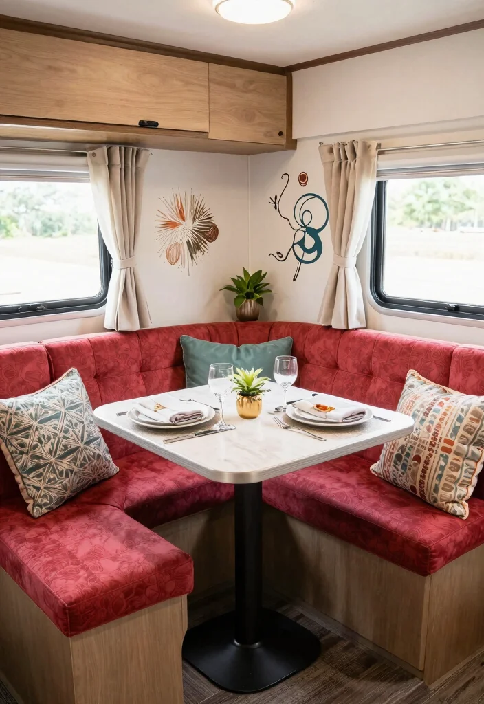 18 RV Dining Table Ideas That Feel Smart & Stylish - 9. Custom Built-In Banquettes 1