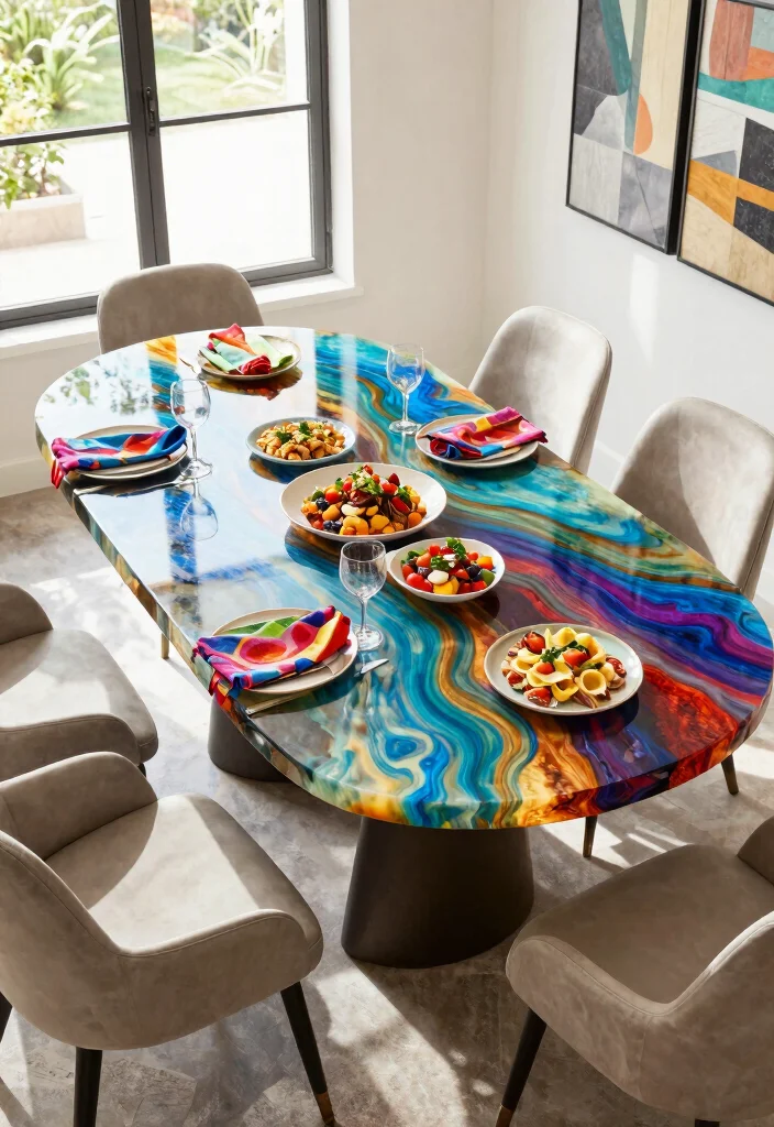 18 Small Dining Table Ideas That Look Stylish & Functional - 12. Colorful Resin Tables 1