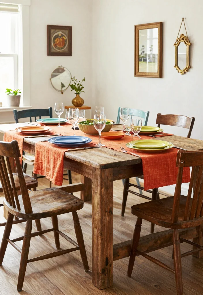18 Small Dining Table Ideas That Look Stylish & Functional - 18. Vintage Farm Tables 1